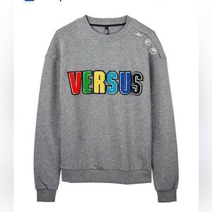 Versus By Versace Gray Crewneck Sweater Sweatshirt Multicolor Logo Patches M